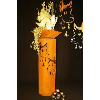 JH-Metalldesign 8-Eck Säule Alpaka + Schale Classic Edelrost Rost Metall Gartendeko Garten Stele