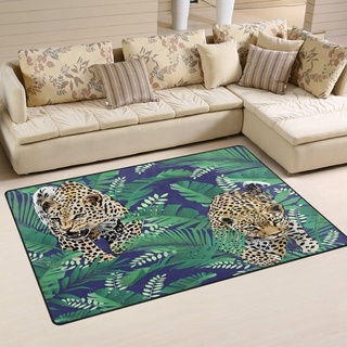Mnsruu Teppich mit Leoparden-Palmblatt-Motiv, rutschfest, für Wohnzimmer, Schlafzimmer, 100 x 150 cm
