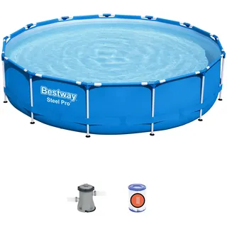 Bestway® Steel Pro™ Frame Pool-Set mit Filterpumpe Ø 396 x 84 cm, blau, rund