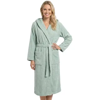 Laynenburg Damenbademantel Bademantel Damen mit Kapuze aus 100% Baumwolle Frottee, mit Gürtel, aufgesetzten Taschen, Waden-lang für Spa, Sauna, S-XXXL grün XXL