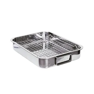 pott & flamme Ofenform mit Edelstahl Gitterrost-Einsatz Bräter Auflaufform Länge 25 cm