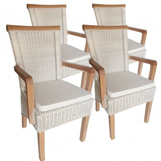 Amagohome Esszimmer Stühle Set mit Armlehnen 4 Stück Rattanstühle Stuhl weiß Perth Sessel nachhaltig : mit Sitzkissen