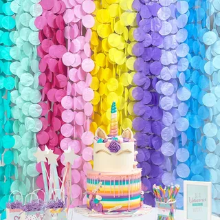 70 m Ombré-Einhorn-Seidenpapier-Luftschlangen, Pastellfarben, große Kreise, Punkte, hängende Girlande, Hintergrund, gepunktet, Banner für Macaron, Geburtstag, Hochzeit, Junggesellinnenabschied,