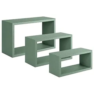 Homemania Trittico Wandregal für Wohnzimmer, Schlafzimmer, Büro, MDF, Grün, 45 x 27 x 15,5/40 x 22 x 15,5/35 x 17 x 15,5 cm
