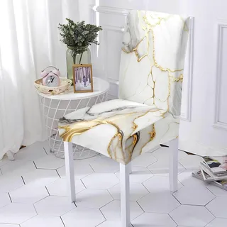Stuhlhussen Goldener Weißer Marmor Stuhlhussen Schwingstühle Universal Stretch Hussen für Stühle Abnehmbarer Waschbarer Stuhlbezug Stühle Schutz Dekoration Stuhlhusse(2er Set)