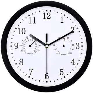 Wanduhr Außen Outdoor, 10 Zoll Funk-Wanduhr Wetterbeständig, Retro Gartenuhr Wetterfest Mit Thermometer Und Hygrometer, Outdoor Wasserdichte Uhren Für Garten, Terrasse, Schwimmbad, Badezimmeruhr