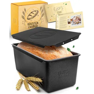 KRUSTENZAUBER Brotbackform mit Deckel für selbstgemachtes Brot zu Hause | Begleiteter Einstieg für eigenes Brot backen, Kastenform Brot aus Kohlenstoffstahl für ofenfrisches Brot mit knusprige Kruste