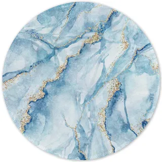 ITNRSIIET Mauspad Klein mit Vernähte Kanten rutschfest Gummierte, Waschbar Verschleißfest Rutschfestes Rund Mousepad, Mini Niedliches Design Schreibtischzubehör, Blaue Marmorierung