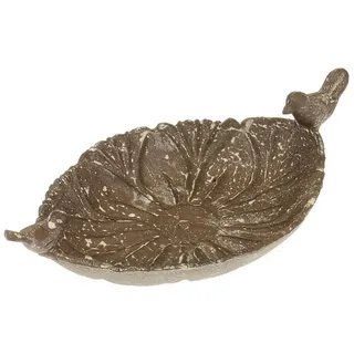 Macosa Home Vogeltränke Vogelbecken Wasserbad Wildvogeltränke Landhausstil Trinkstation, Metall mit Dekovögel Shabby Chic oval Vogelbad braun|grau