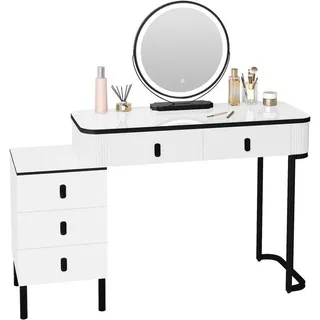 Woltu Schminktisch Weiß, Schwarz, Holzwerkstoff, Metall, 5 Schubladen, Rechteckig,Rechteckig, 100x126x40 cm, Schlafzimmer, Schminktische