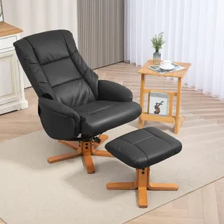 Homcom Relaxsessel Kunstleder 84 x 102 x 71 cm Schwarz mit Hocker