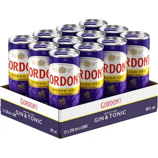Gordon's London Dry Gin & Tonic, Wacholder-Mixgetränk,10% Vol, 12x250 ml | Gordon's London Dry Gin & Tonic, Erfrischendes Wacholder-Mixgetränk mit 10% Vol, 12 Dosen x 250 ml, Trinkfertiges Getränk