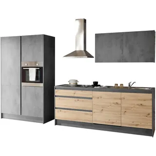 TROJA Moderne Küchenzeile ohne Elektrogeräte in Artisan Eiche Optik, Anthrazit - Geräumige Einbauküche mit viel Platz und Stauraum - 210 x 211 x 60 cm (B/H/T)