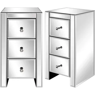 Alightup Nachttisch Glas 2er Set mit 3 Schubladen, Beistelltisch Nachtschrank, Spiegel, Aufbewahrungsschrank aus Glas, für Wohnzimmer, Schlafzimmer, Büro usw., 30 x 30 x 60 cm