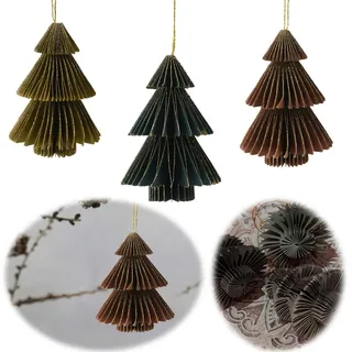 LS-LebenStil Papier Set Deko-Anhänger 3X Papier Tannenbaum Petrol Grün Braun 8cm Weihnachten Baumschmuck Wabenball Honeycomb Christbaumschmuck