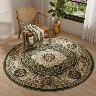 Tapiso Teppich ATLAS Rund orientalisch Ornament grün Wohnzimmer 80 x 80 cm - Grün