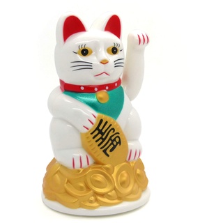 Starlet24® Winkende Glückskatze Winkekatze Lucky Cat Maneki-Neko Winkende Japanische Maneki-Neko batteriebetrieben (Weiss, 11cm)