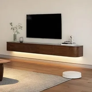 BIGYOUZI Schwebender TV-Schrank aus massivem Holz,Wand TV Schranks mit lockers Nussbaum 180 * 30 * 20CM Mit LED-Licht