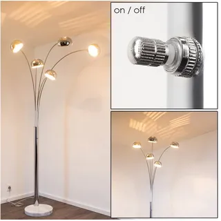 hofstein Bogenlampe »Suio« Stehleuchte aus Metall in chrom mit Lichteffekt, ohne Leuchtmittel, 5xE14, Standleuchte mit Sockel aus Marmor weiß