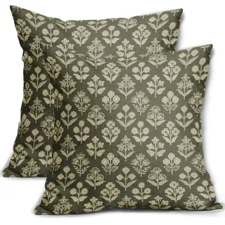 Ccykxa Set Mit 2 Rustikalen Dekokissenbezügen Mit Vintage-blumenmuster Für Outdoor, Landhausstil, Frühling, Sommer, Sofa, Bett, 45,7 X 45,7 Cm, Olivgrün