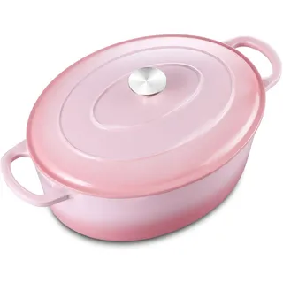 5QT Ovaler Dutch Oven Topf mit Deckel, Leonyo 5 Quart emaillierter ovaler Gusseisen-Dutch Oven zum Sauerteigbrot Brechen, robustes Kochgeschirr zum Schmoren, Eintöpfe, Braten, Rosa