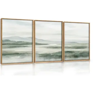 ANHUIB 3er Poster Set Landschaft Bilder Natur Leinwand Abstrakte Bilder mit Rahmen Bergwasser Wandkunst Bild Berge Abstrakt Modern Minimalistisch Wandbild Deko für Wohnzimmer Schlafzimmer Bad 30×40cm