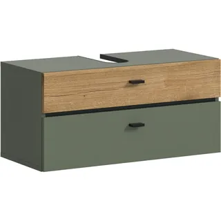 WELLTIME Waschbeckenunterschrank WELLTIME "VANN, Breite 75cm, hängende, 2 Schubkästen, mit Siphonausschnitt", sage grün, evoke oak nachbildung, schwarz, B:75cm H:35cm T:35cm, FSC-zertifizierter Holzwerkstoff, Schränke, Waschbeckenunterschrank, Waschtisch, 