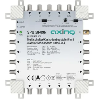 Axing Multischalter 5in8 SPU 58-09N aktiv, rückkanaltauglich, kaskadierbar SAT Zubehör, Grau