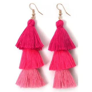 Paar Ohrhaken FIRETTI "Quaste, pinkmix, trendig", rosa (roségoldfarben, pink), Ohrringe, Damen, Baumwolle Metall, Baumwolle, Metall