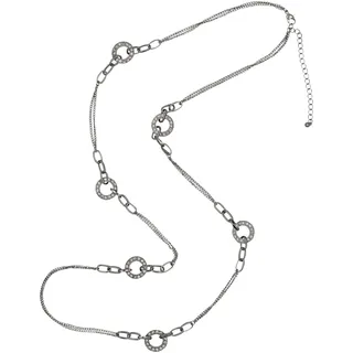 Steuer Lange Kette Metallkette rhodiumfarben mit Ringzierde und Straß