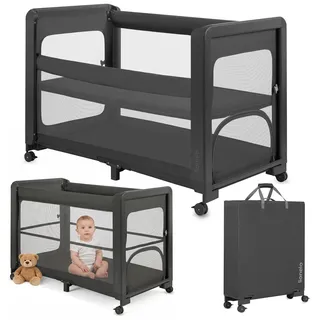 lionelo Patty 5-in-1 Babybett & Beistellbett, Reisebett, Laufstall, 2 Liegehöhen, Rollen, Matratze, 0–36 Monate