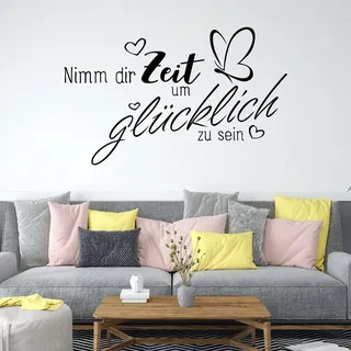 tjapalo® Wandtattoo Wohnzimmer Sprüche - 'Nimm dir Zeit um glücklich zu sein', Weiß, B80xH49cm
