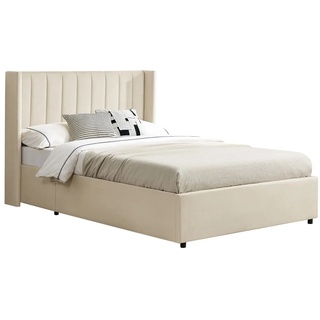 Juskys Polsterbett Savona 140x200 cm mit Bettkasten, Lattenrost, Samt-Bezug, bis 250 kg - Beige