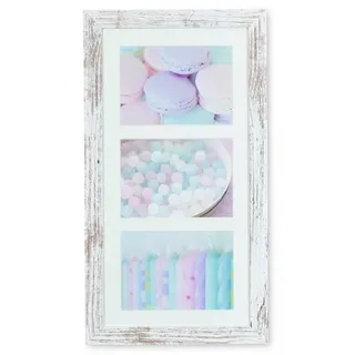 Levandeo® Bilderrahmen Collage, Bilderrahmen 28x50cm Weiß Braun 13x18cm 3 Fotos Shabby Chic Vintage 3 Fotos - 13x18