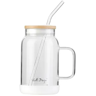 Vialli Design Glas mit Trinkhalm in Weiß - 600 ml