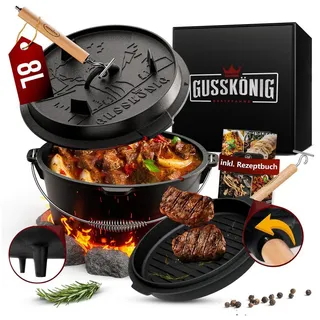 GUSSKÖNIG Grilltopf GUSSKÖNIG Dutch Oven Set 4L, 6L, 8L, 11L,mit praktischem Deckelheber 8 l