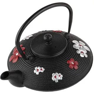 Teekanne aus Gusseisen, Rot und Silberfarbener, 800 ml | Mit Teesieb-Einsatz – Japanisches/Asiatisches Design – Traditionelle japanische Teekanne – Teeservice – Schwarz