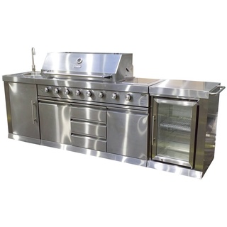 Outdoor Küche BBQ, Außenküche mit Gasgrill, Outdoor Küche in silber, 2630 x 580 x 1190 mm