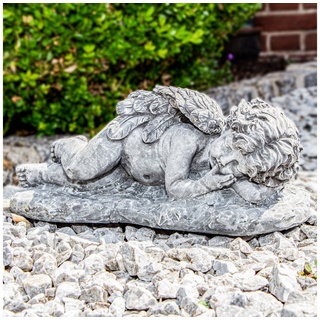 Antikas Gartenfigur Engel, Skulptur, groß, seitlich liegend, Stein, Grau, H 15,0 x B grau