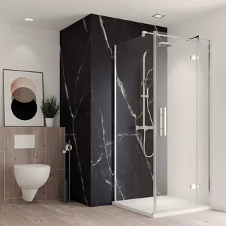 Breuer Duschrückwand 100 x 255 cm, Wandverkleidungen, 1413547000203, seidenmatt marmor schwarz