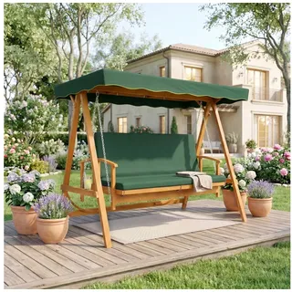 Outsunny Hollywoodschaukel 2 in 1 Gartenschaukel aus Holz mit Sonnendach Sitzauflage bis 330kg, 3-Sitzer, Liegefunktion, 3-Sitzer Gartenschaukel aus Holz, 1 tlg., 2 in 1 Holzschaukel mit Liegefunktion, für Garten, Terrasse, 236x130x181 cm, Dunkelgrün grün