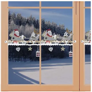 artex deko Weihnachts-Feenhausspitze Rentier-Schlitten MIT WEIHNACHTSMANN Spitzenkante für Scheibengardinenstangen Echte Plauener Spitze