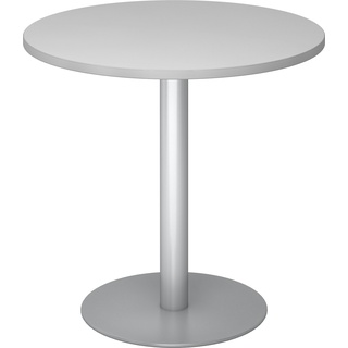 bümö Besprechungstisch, Esstisch klein, Tisch rund 80 cm - kleiner Esstisch grau, Rundtisch Esstisch 2 Personen mit Holz-Platte, Säule aus Metall in