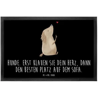 Mr. & Mrs. Panda Fußmatte Hund Liebe, Bodenvorleger 60 x 90 cm, Schwarz, fußmatte, Hunde, Herz, rechteckig, Höhe: 60 mm, Eingangsteppich Geschenk hausmatte schwarz Ø 90 cm x 90 cm x 60 cm x 60 mm