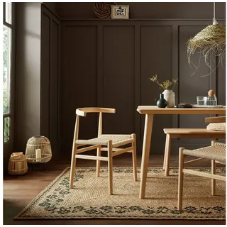 KADIMA DESIGN Teppich NEATH Naturfaserteppich Floral Blumenmuster Jute 160x230 Braun-Schwarz, Rechteckig, Höhe: 9 mm, 5 mm Naturfaser-Gewebe, 2600 g/m2, handgewebt, Wohnzimmerteppich braun|schwarz