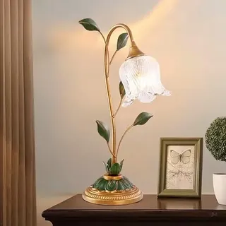 Stesulfr Retro Nachttischlampe Bronze Lampenkörper Tischlampe Glasblumenlampenschirm Antike Heimdekoration Tischleselampe Nachttischlampe Geeignet für Schlafzimmer Wohnzimmer Büro Frisiertisch(1 light