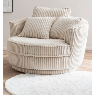 Furn.Design Loveseat Comfy (Love Seat in Cord Wollweiß, 120 x 120 cm), drehbar, Bonell Federkern weiß