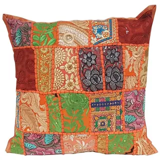Casa Moro Dekokissen Orientalisches Patchwork Kissen Mar 40x40 cm aus Baumwolle, Besticktes Zierkissen orange