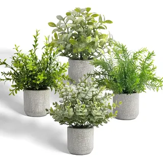 YVONNEYI 4 Stück Kunstpflanze Eukalyptus im Beton-Topf, Deko für Wohnzimmer