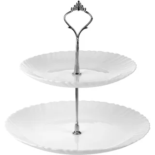 Festa Italia Etagere Glas - 2 Stöckig - Weiß Etageren - Kuchenständer Cupcake-Halter - Obstetageren - Obst Kekse Süßigkeiten Servierplatte - Gebäck gestuftes Serviertablett für Weihnachten